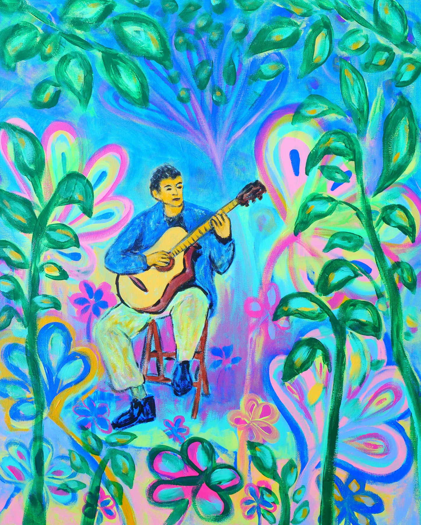 Guitar Player in Nature - 16" x 20"